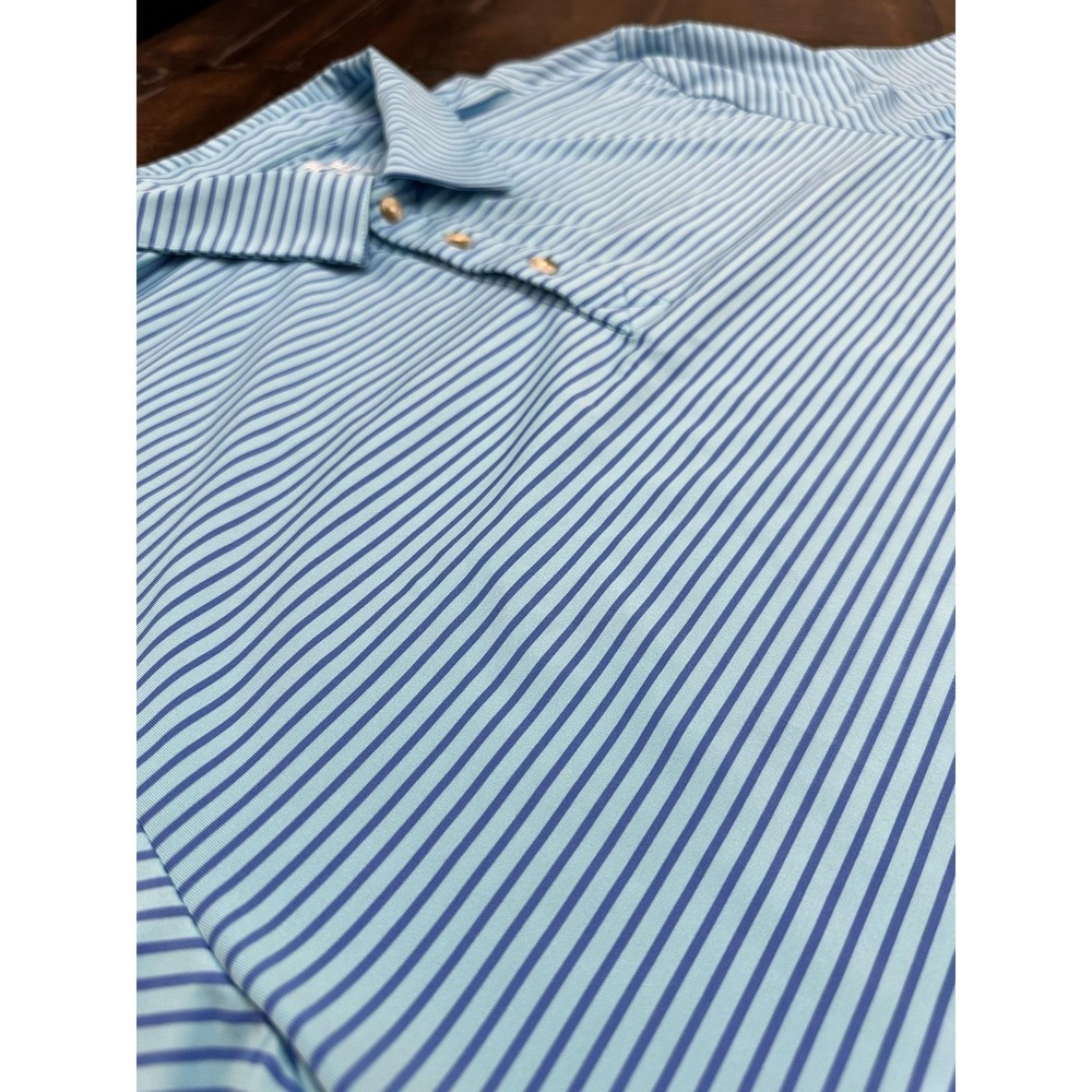 Fair Harbor Polo Shirt Mens XL Blue Stripe Recycled Polyester Stretch Jersey
